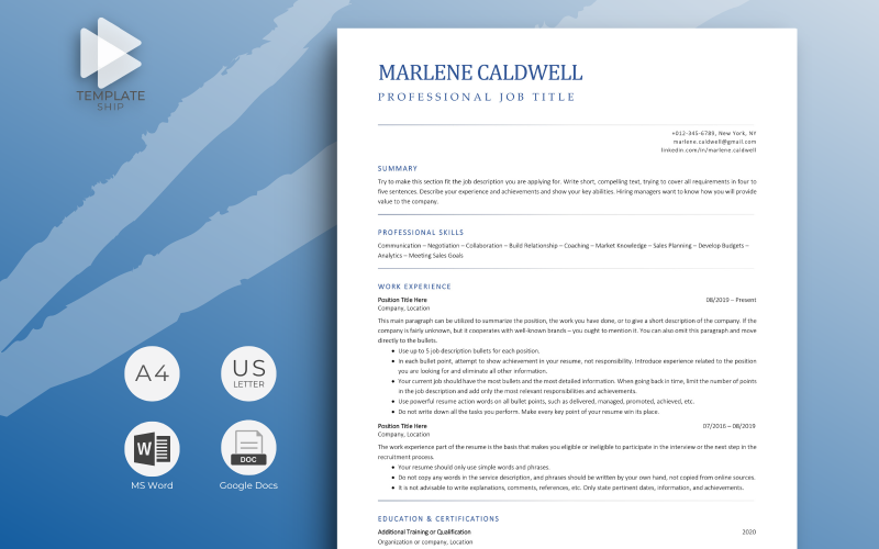 Professioneel cv-sjabloon Marlene Caldwell