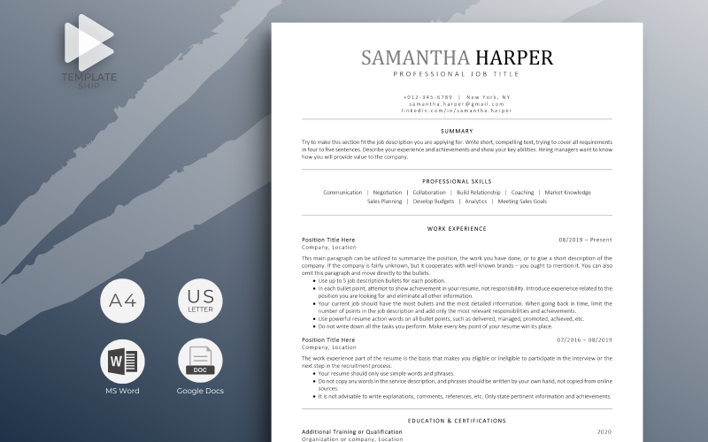 Professioneel cv-sjabloon Samantha Harper