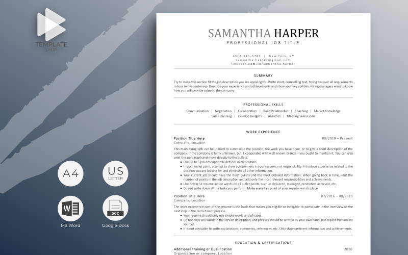 Profesyonel Özgeçmiş Şablonu Samantha Harper
