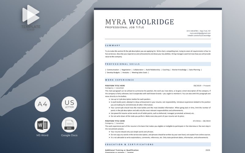 Szablon profesjonalnego CV Myra Woolridge