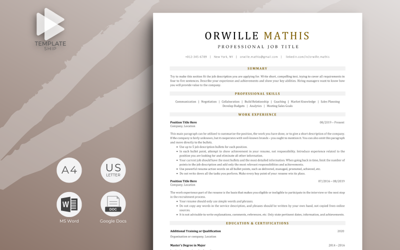 Szakmai önéletrajz sablon Orwille Mathis