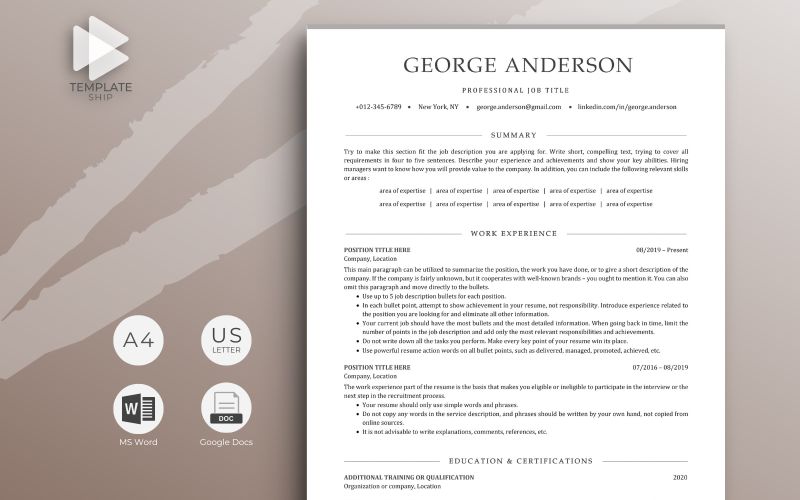 Vorlage für professionellen Lebenslauf George Anderson