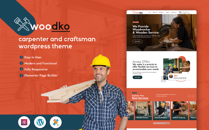 Tema WordPress Woodko - Carpinteiro e Artesão