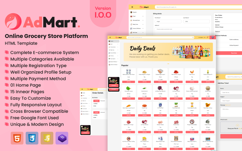 AdMart - Modèle HTML de plateforme d'épicerie en ligne