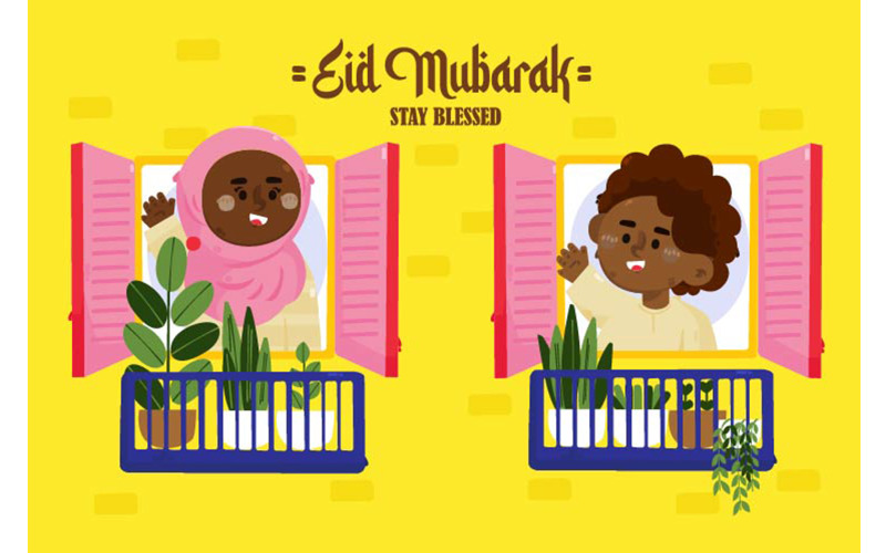Ilustração feliz do cumprimento de Eid Mubarak