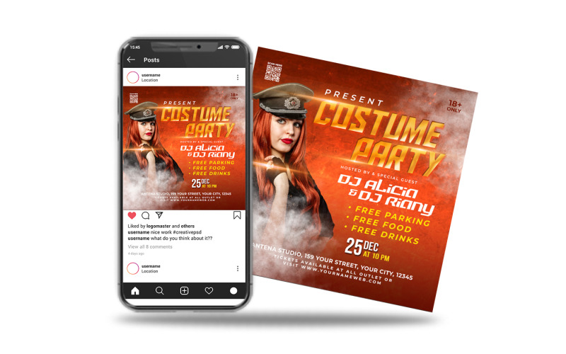 Kostümnachtparty-Flyer oder soziale Medien