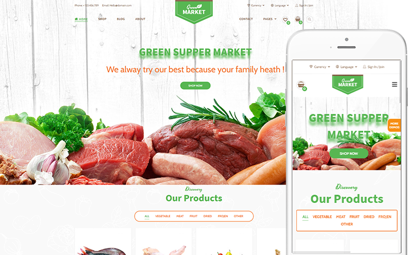 Зелений ринок - Тема ресторану органічної їжі Тема WooCommerce