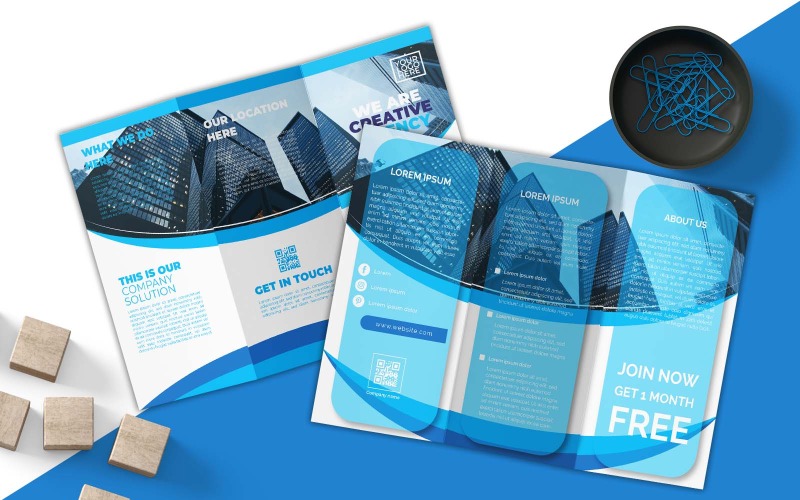 Modern WE Are Creative Agency Business Blue Tri-Fold Broschyr Design - Corporate Identity