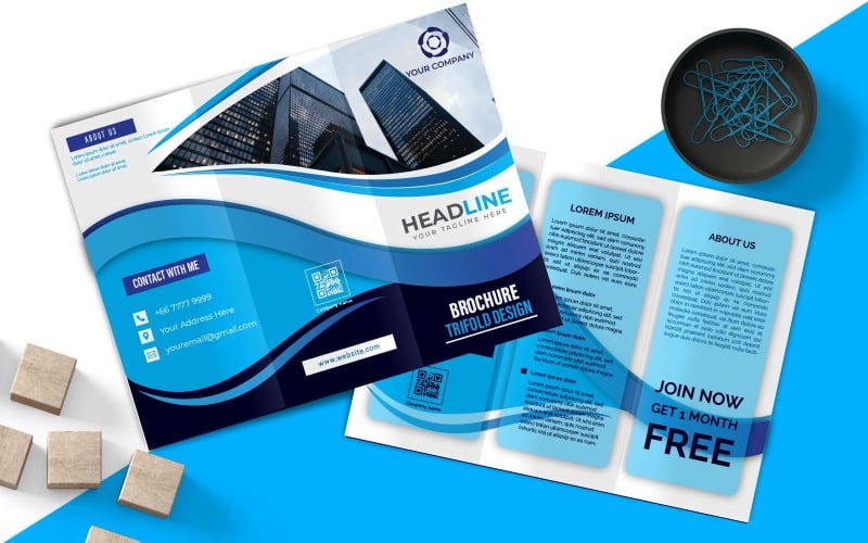 Professionell Business Blue Tri-Fold Broschyr Design - Företagsidentitet