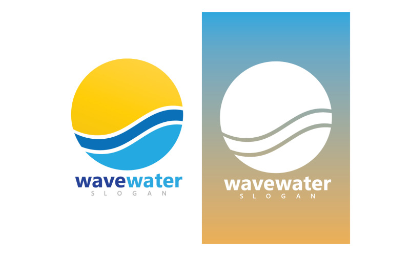 Logo blu della spiaggia dell'acqua dell'onda e vettore di simbolo v7