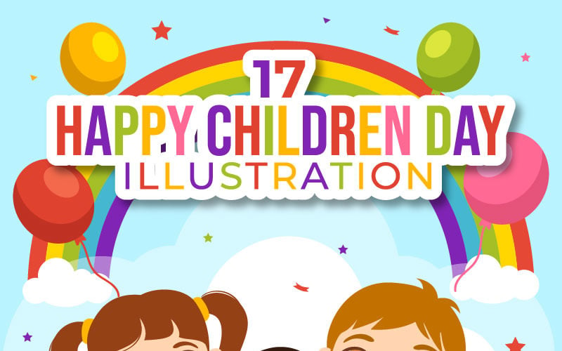 17 glada barn dag vektorillustration