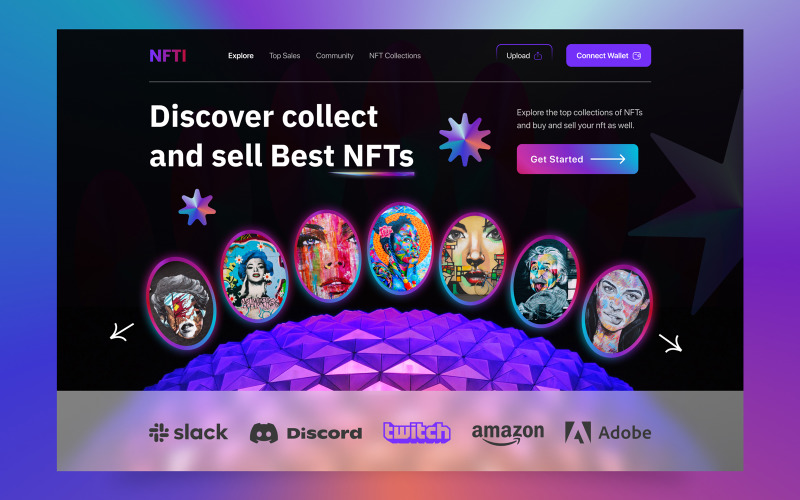 Modelo de interface do usuário da seção do herói do site NFT 04