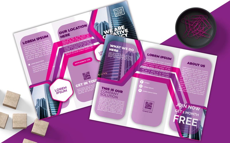 Modern WE Are Creative Agency Business Purple Tri-Fold Дизайн брошюры - фирменный стиль