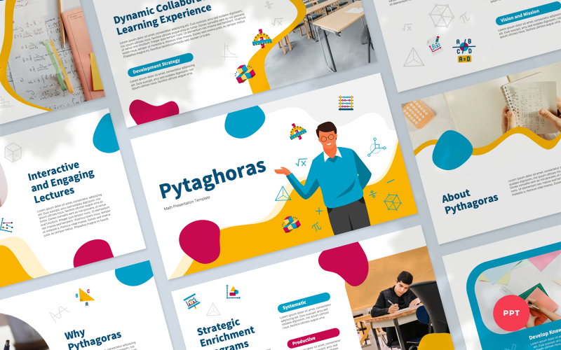 Pitágoras - modelo de PowerPoint de apresentação de matemática