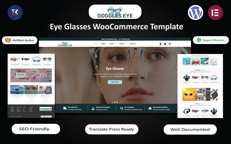 Goggles Eye - Modelo WooCommerce Elementor de óculos
