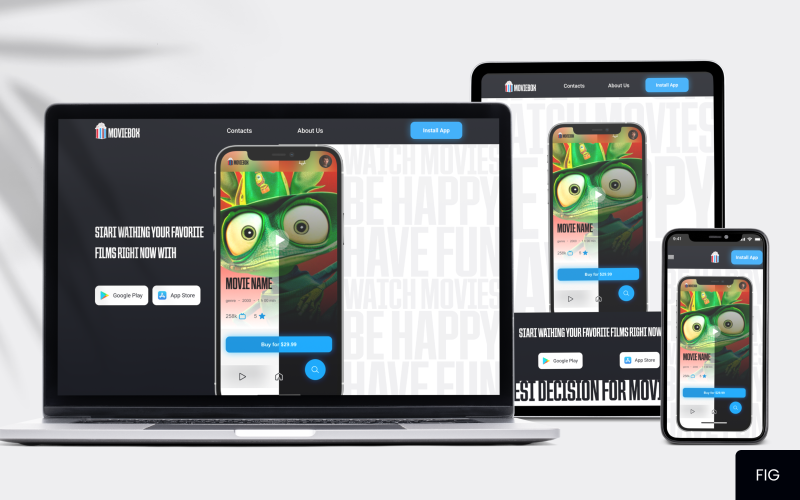MovieBox – UI-Vorlage für die Zielseite der mobilen App-Präsentation