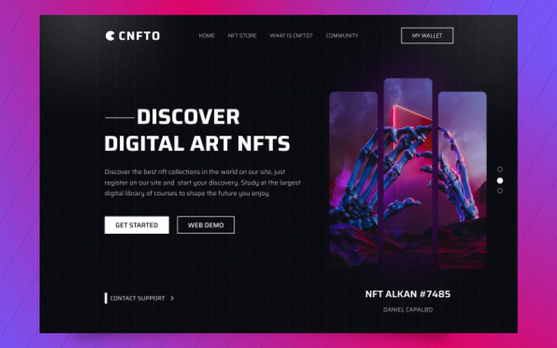 Plantilla de interfaz de usuario de la sección Héroe del sitio web de NFT 06