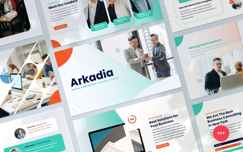 Arkadia - İşletme ve Yönetim Sunumu PowerPoint Şablonu