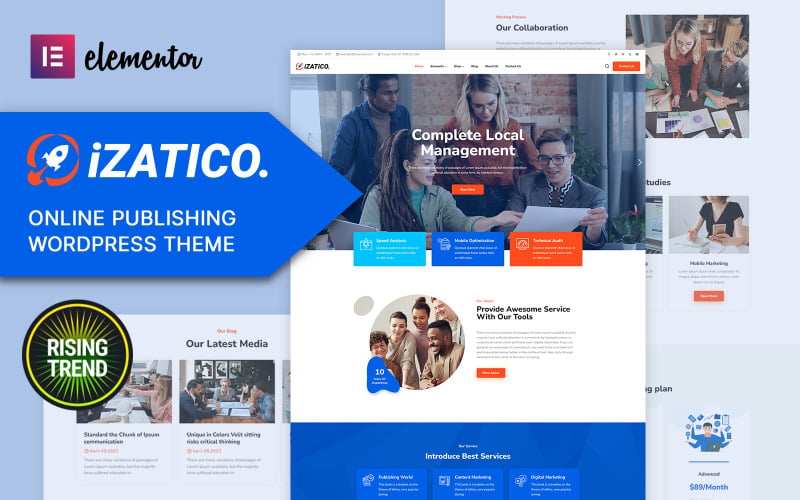 Tema de WordPress para empresas editoriales y de marketing de Izatico