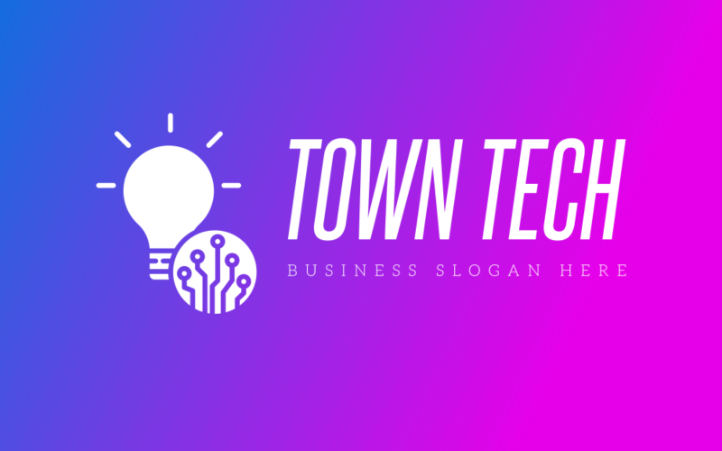 Town Tech-logotyp för teknikföretag