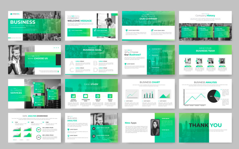 Bedrijfspresentatie en powerpoint-sjabloon voor bedrijfspresentaties