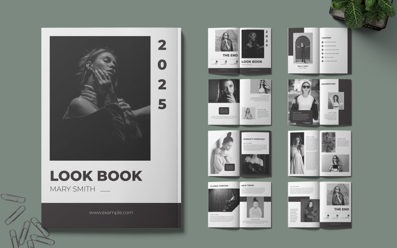 Layout della rivista Lookbook in bianco e nero