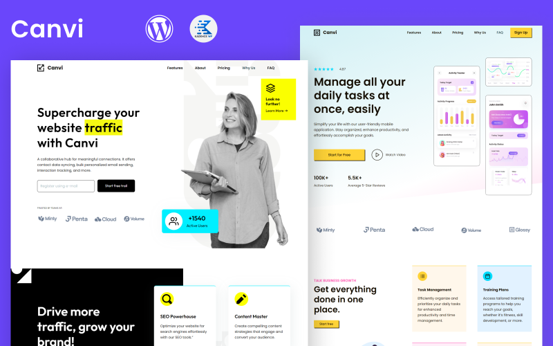 Canvi - gutenbeg WordPress-thema voor bureaus, SaaS en mobiele apps