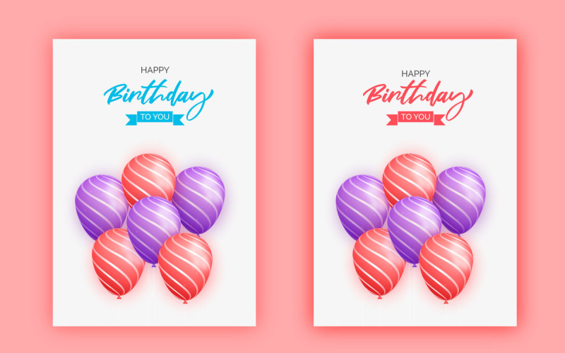 Conception de cartes de joyeux anniversaire avec ballon, lettre de typographie et confettis tombant sur fond clair