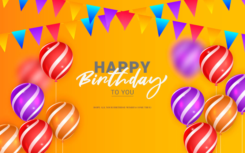 Conception de joyeux anniversaire avec ballon, lettre de typographie et fond clair vecteur tombant