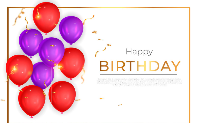 Geburtstagsdesign mit Ballon, Typografiebrief und fallendem Konfetti auf heller Hintergrundidee