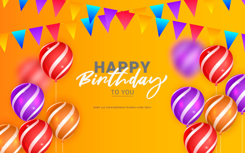 Gelukkig verjaardagsontwerp met ballon, typografiebrief en vallende vector lichte achtergrond