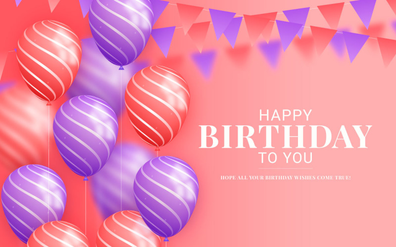 Grattis på födelsedagen design med ballong, typografibrev och konfetti på ljus bakgrund