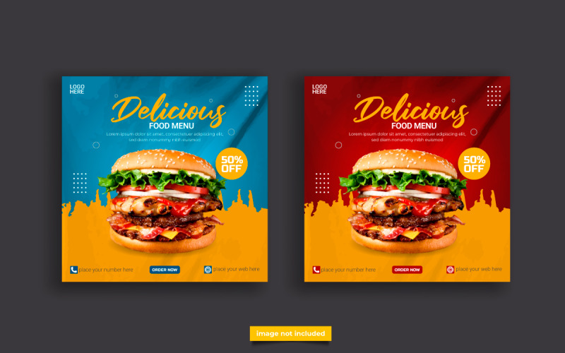 Concept de modèle de publication de médias sociaux de marketing d'entreprise de restaurant de restauration rapide ou de bannière web