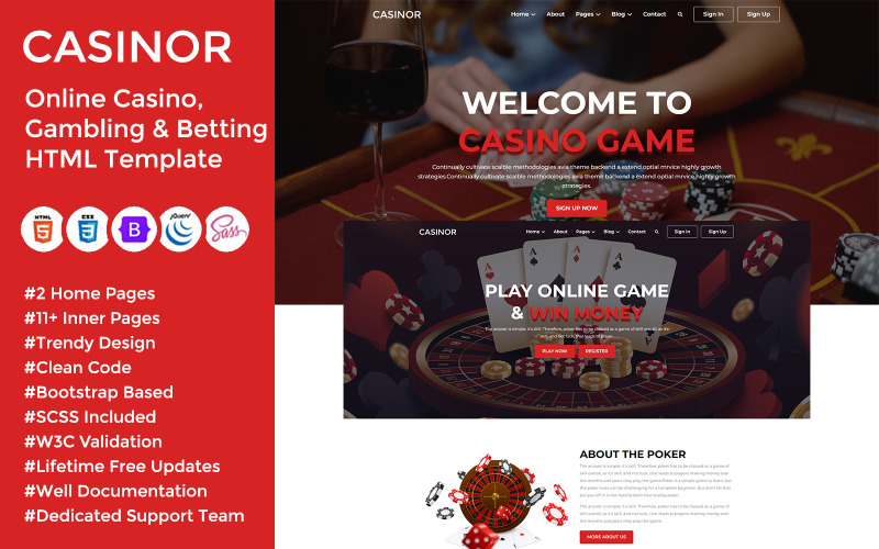 Casinor — szablon HTML kasyna online, hazardu i zakładów