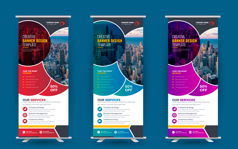 Roll up display standee banner i business rack card lub szablon ulotki dl