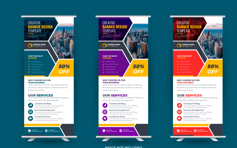 Vector roll up display standee banner design och business rackkort eller dl flyer mall
