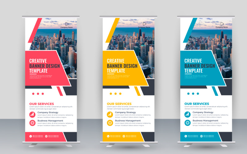Vektor roll up display standee banner design és üzleti rack kártya vagy dl szórólap ötlet