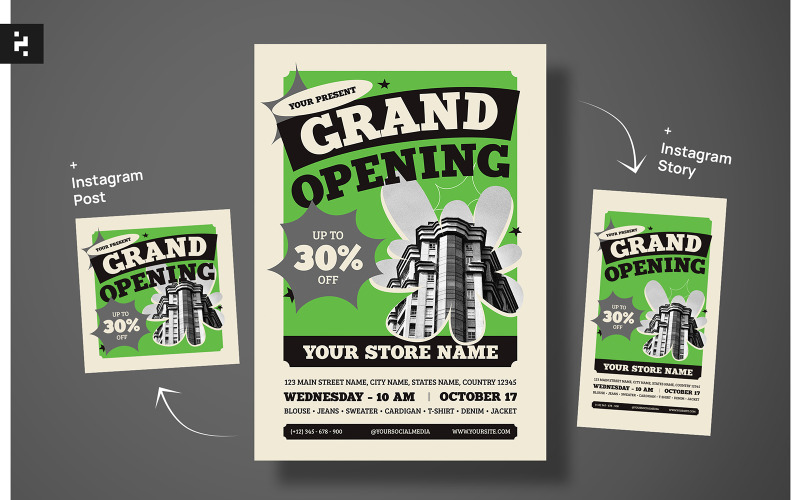 Flyer voor feestelijke opening creatieve winkel