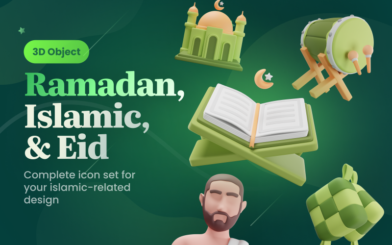 Islamy - Conjunto de iconos 3D de Ramadán, islámico y Eid