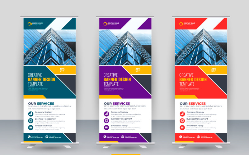 Modern kurumsal stand roll up banner ve pull up banner şablon tasarım konsepti