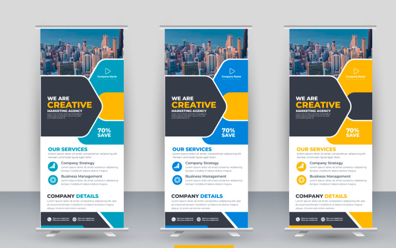 Professionell modern företagsställning roll up banner och pull up banner malldesign