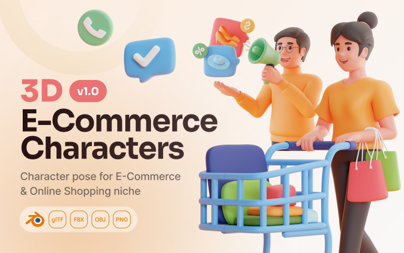 Shoppy – E-kereskedelem és online vásárlás 3D karakterkészlet