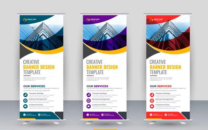 Vector professionell modern företagsställning roll up banner och dra upp banner idé