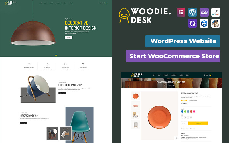 Woodie - Tema de WordPress para muebles, decoración del hogar e interiores