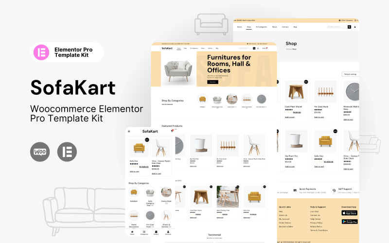 SofaKart - WooCommerce Elementor Template Kit para tienda de muebles
