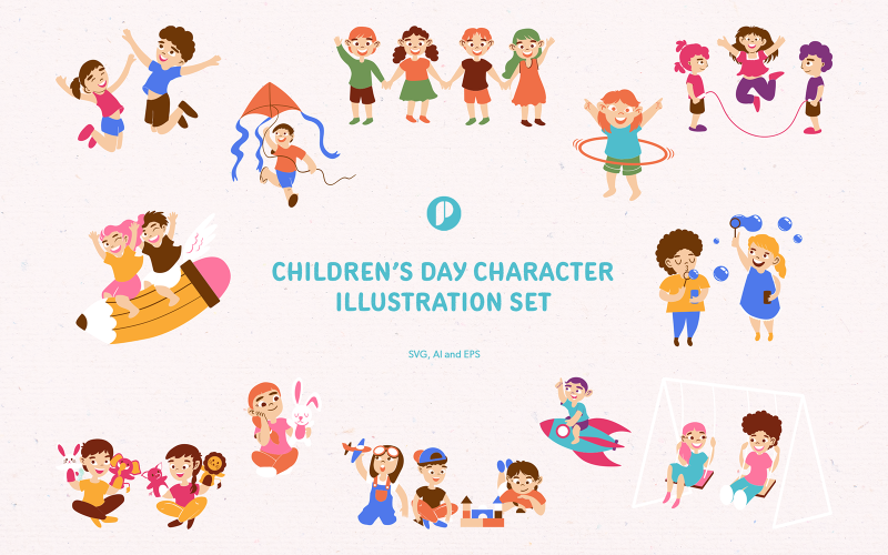 Fun and Colorful Children's Day Character Illustration Set
