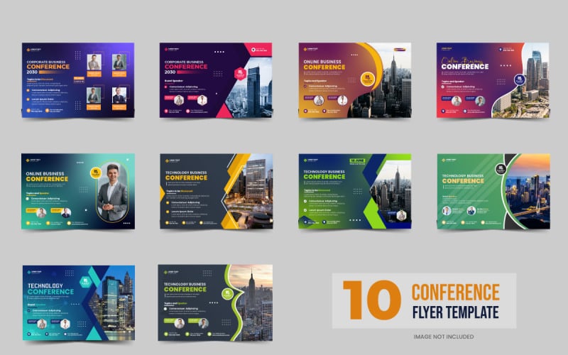 Set di modelli di volantini per conferenze aziendali creative o set di banner per social media per conferenze tecnologiche