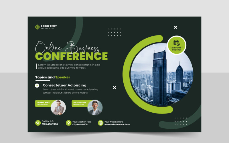 Technológiai üzleti konferencia szórólap sablon vagy üzleti webinárium esemény közösségi média banner tervezése