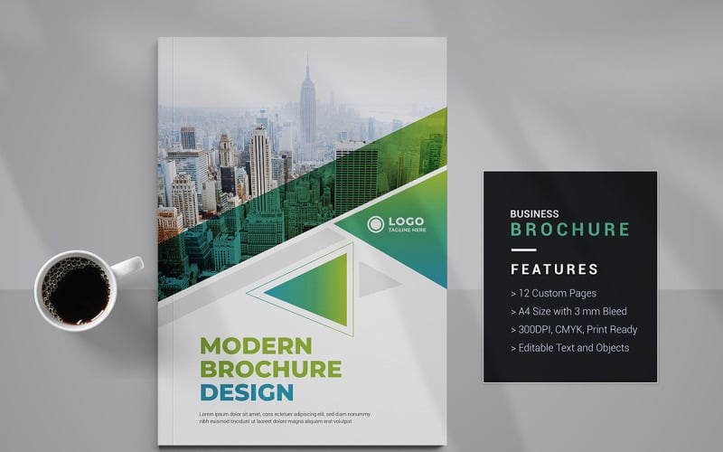 Modello di brochure aziendale e modello modificabile di brochure di 12 pagine.