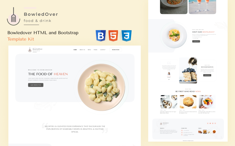 Bowled Over – Modernt HTML-mallkit för mat, dryck och restaurangtjänster